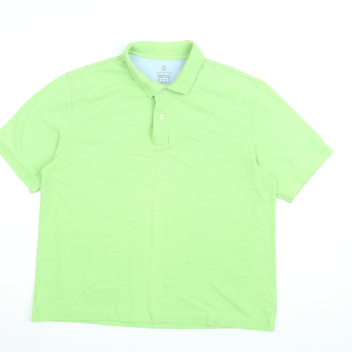 Lands' End Mens Green Cotton Polo Size M Collared Button