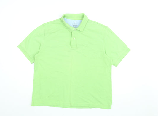 Lands' End Mens Green Cotton Polo Size M Collared Button