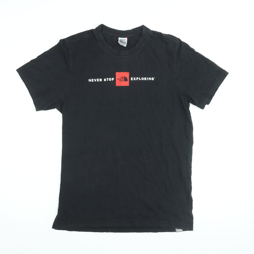 The North Face Mens Black Cotton T-Shirt Size M Round Neck - Never Stop Exploring
