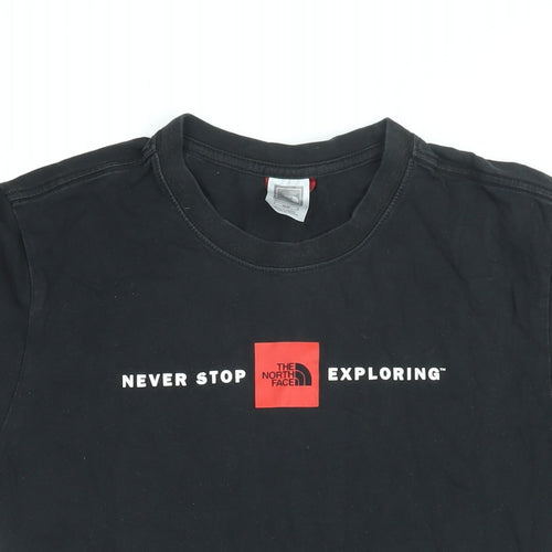 The North Face Mens Black Cotton T-Shirt Size M Round Neck - Never Stop Exploring