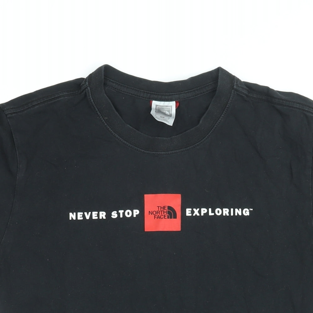 The North Face Mens Black Cotton T-Shirt Size M Round Neck - Never Stop Exploring