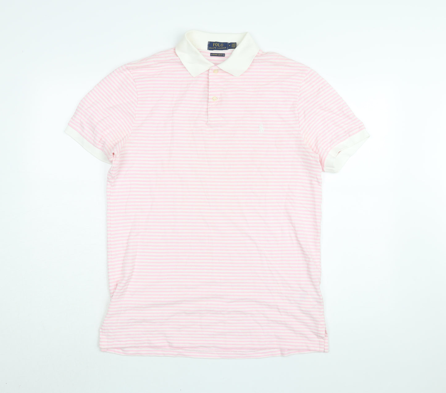 Ralph Lauren Mens Pink Striped Cotton Polo Size M Collared Button