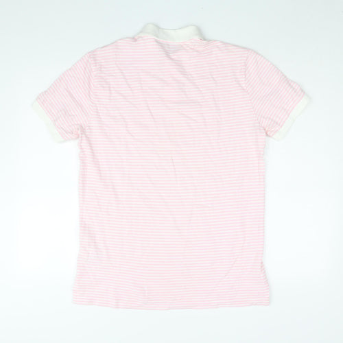 Ralph Lauren Mens Pink Striped Cotton Polo Size M Collared Button