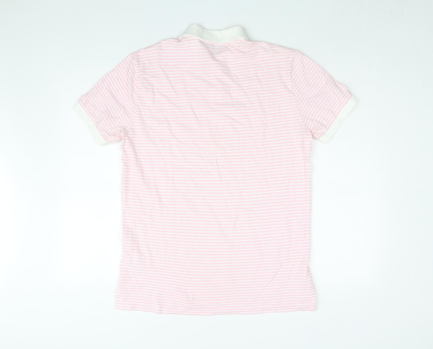 Ralph Lauren Mens Pink Striped Cotton Polo Size M Collared Button