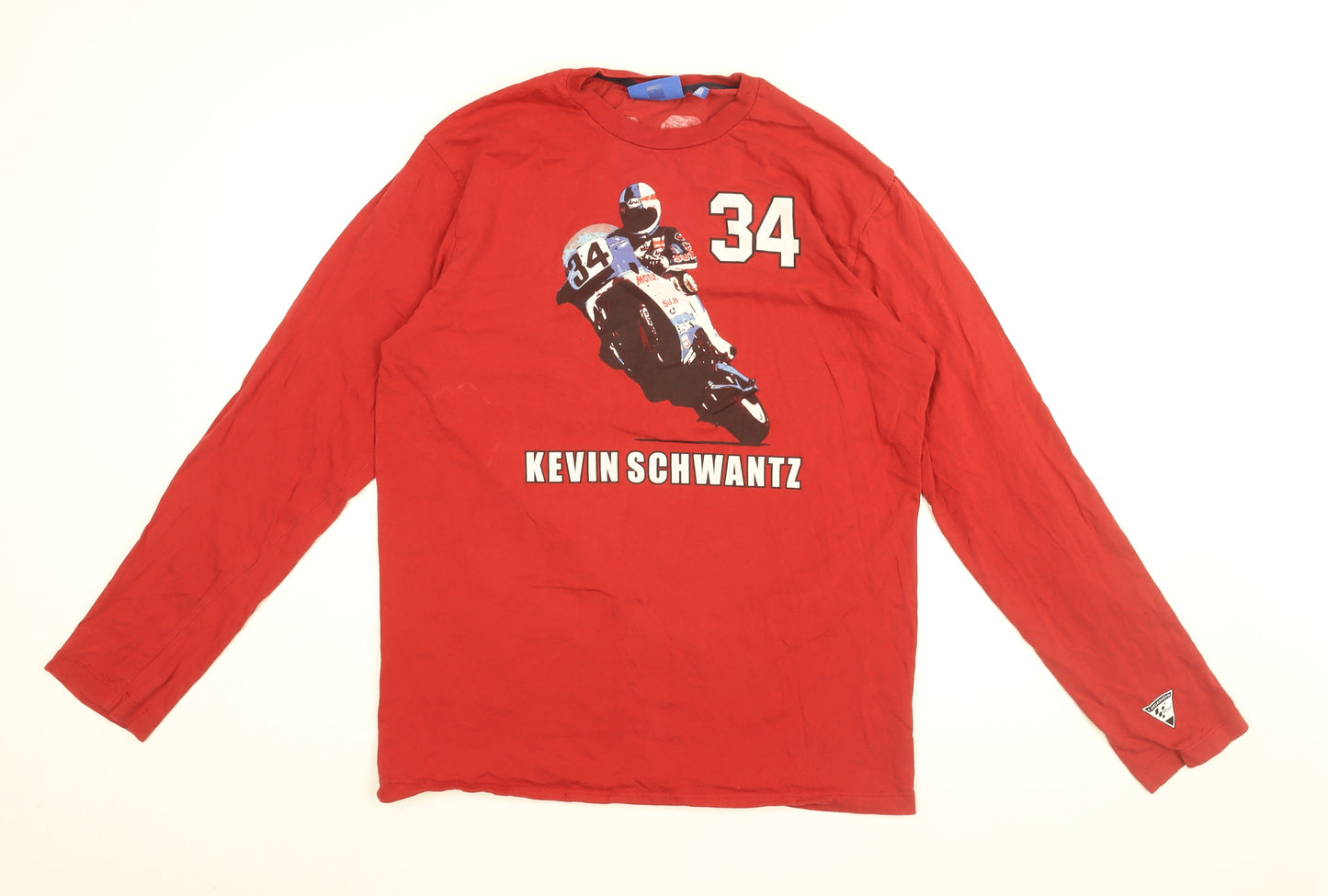 KS 34 Mens Red Cotton T-Shirt Size XL Round Neck - Kevin Schwantz 34