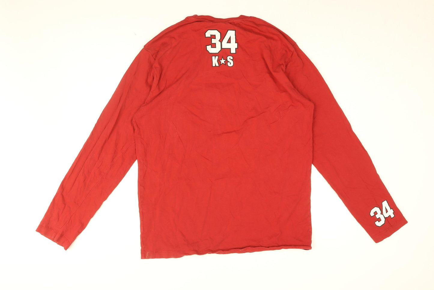 KS 34 Mens Red Cotton T-Shirt Size XL Round Neck - Kevin Schwantz 34