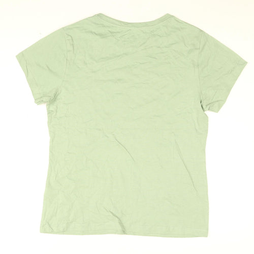 Garfield Womens Green Cotton Basic T-Shirt Size S Round Neck - No Talking Before Coffee