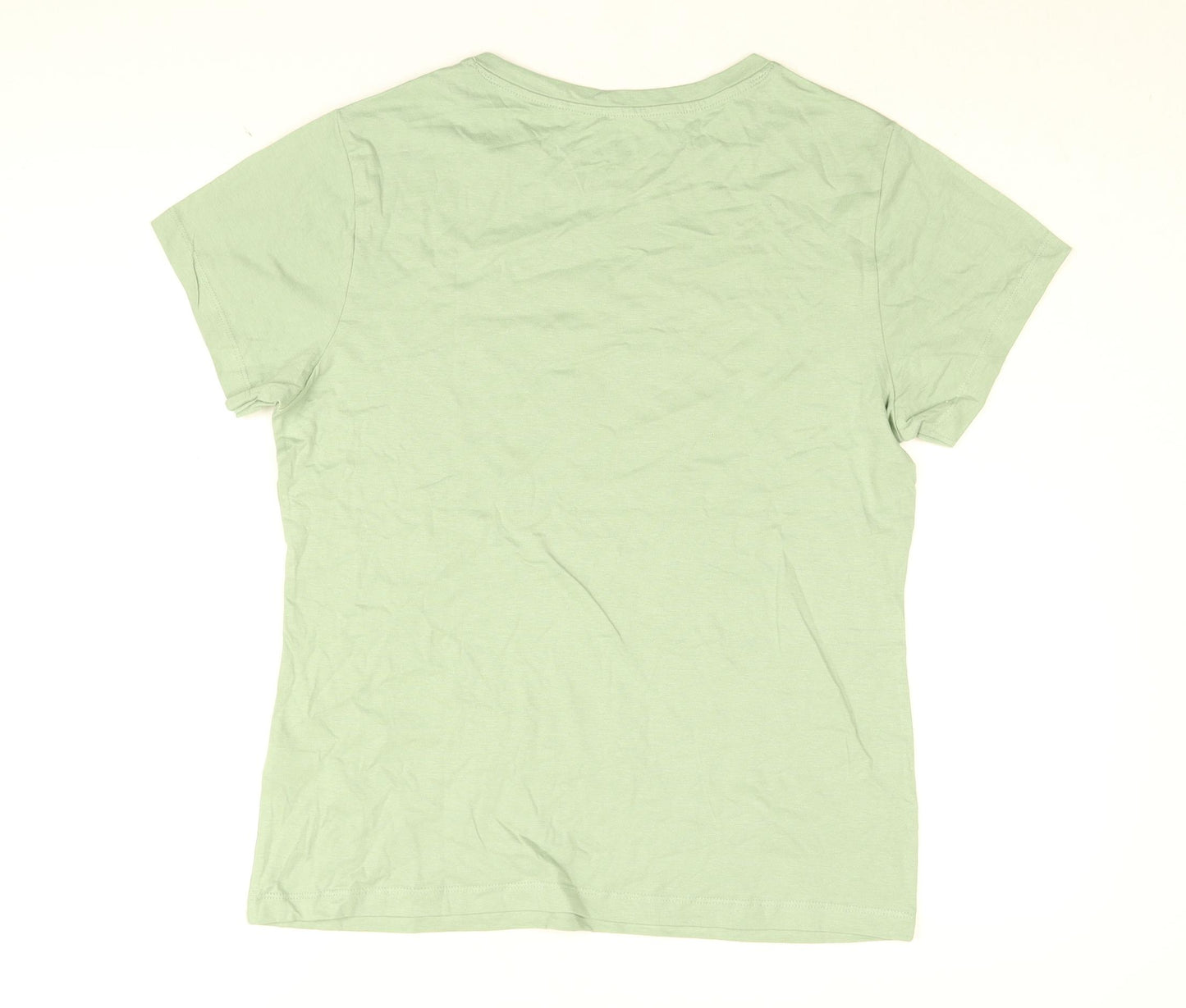 Garfield Womens Green Cotton Basic T-Shirt Size S Round Neck - No Talking Before Coffee