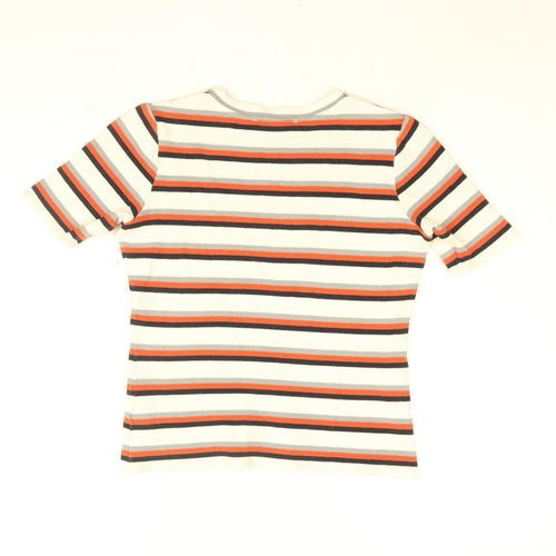 Oasis Womens White Striped Cotton Basic T-Shirt Size S Round Neck