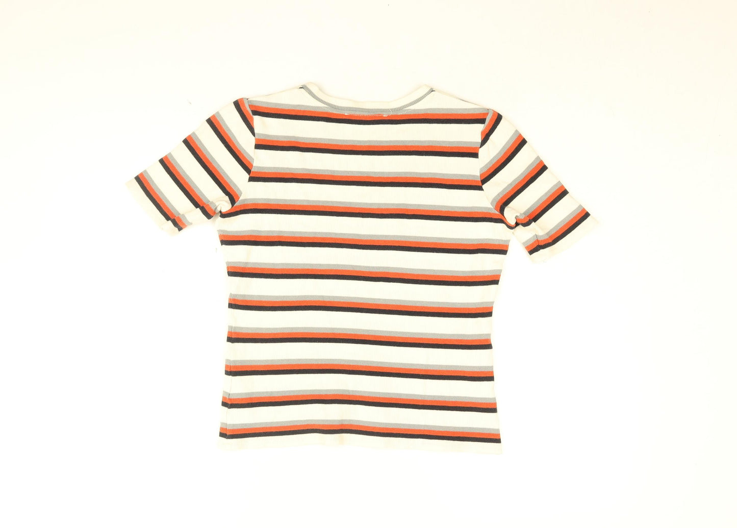 Oasis Womens White Striped Cotton Basic T-Shirt Size S Round Neck