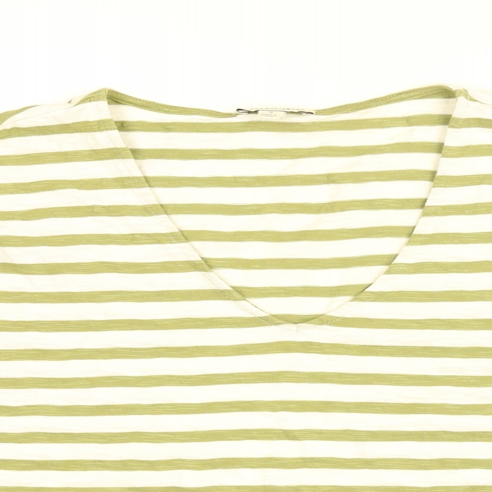 Jaeger Womens White Striped Cotton Basic T-Shirt Size 14 V-Neck