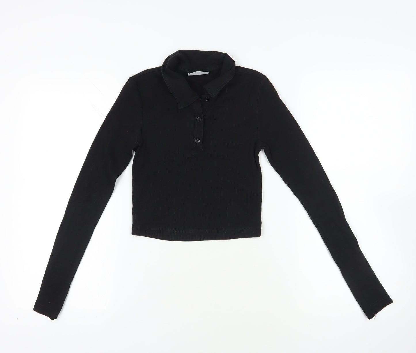 Weekday Black Cropped Polo Shirt XS
