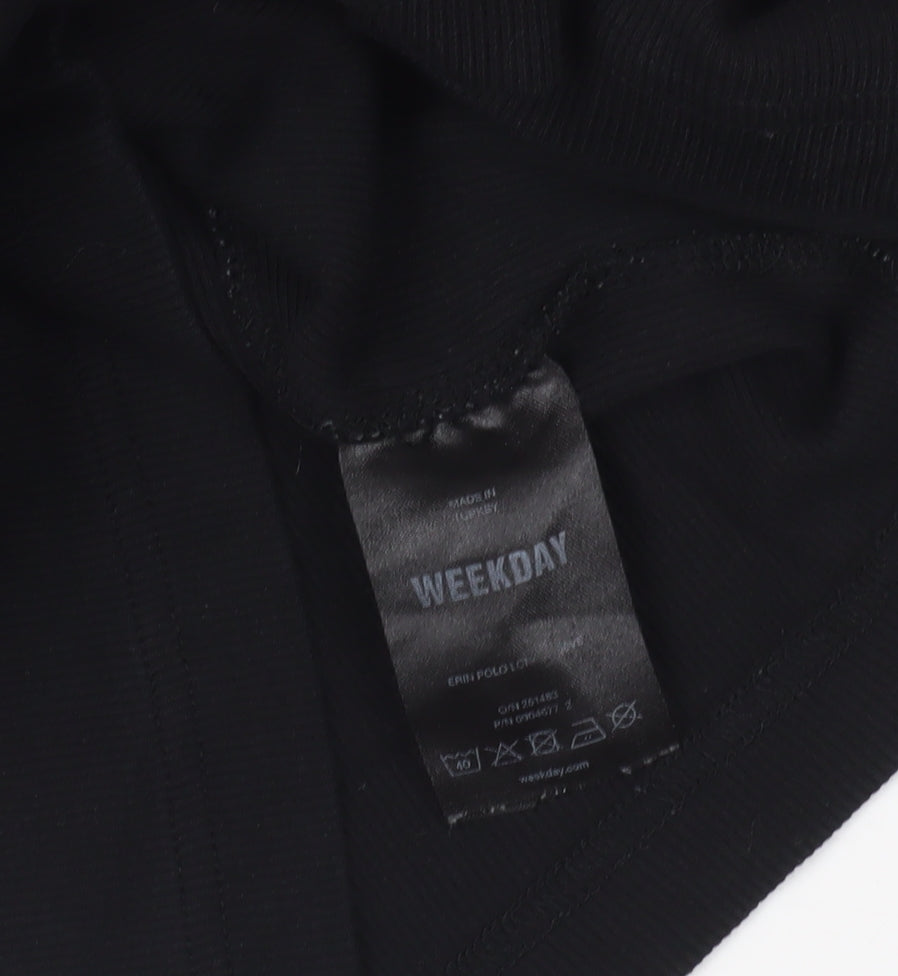 Weekday Black Cropped Polo Shirt XS