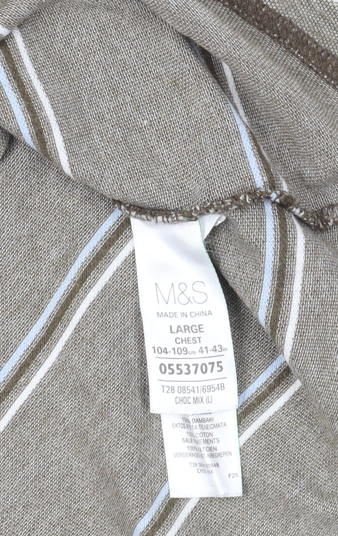 Marks and Spencer Brown Striped Polo Shirt L