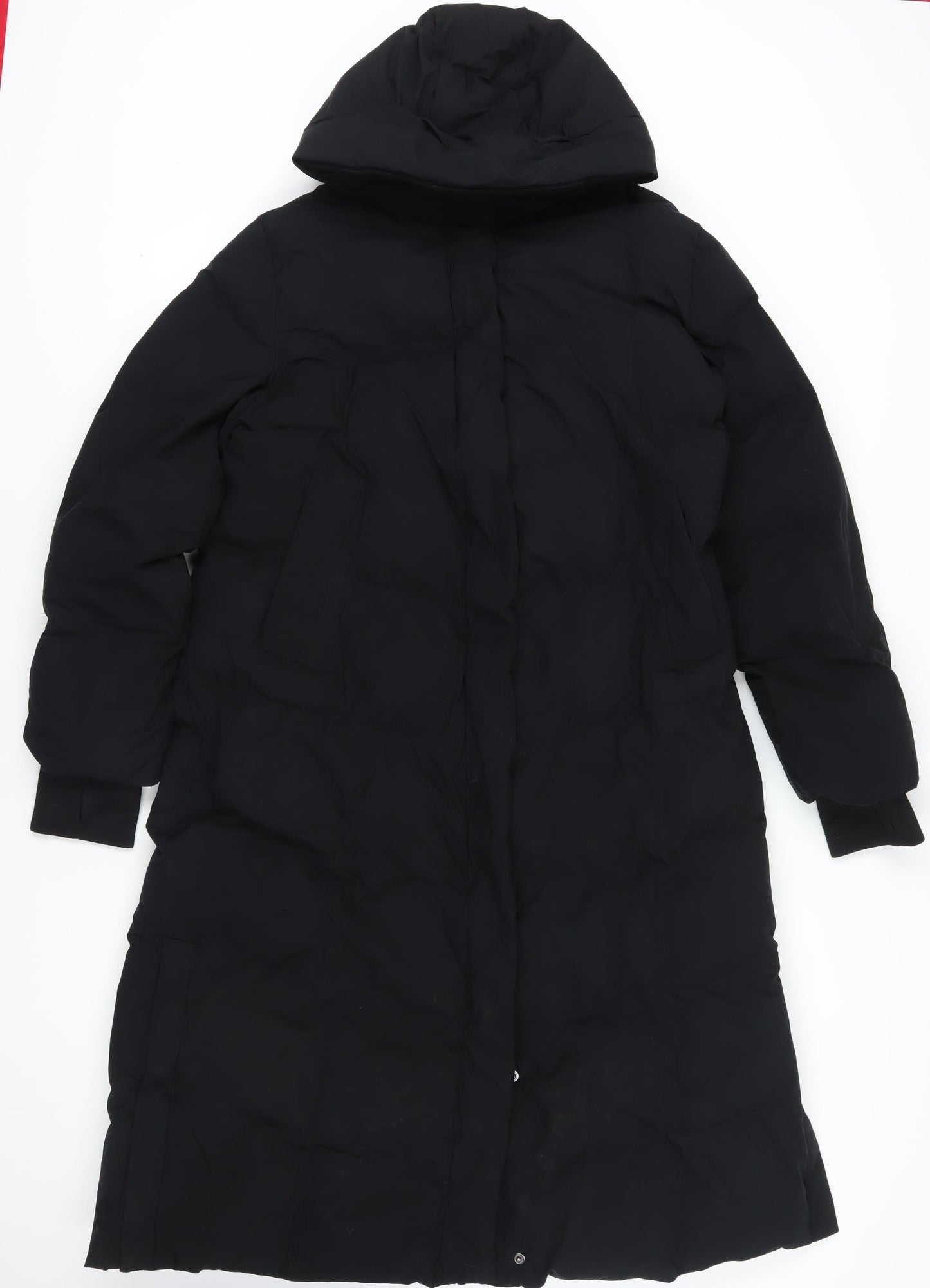 M&S Black Long Puffer Coat, Size 12, Hooded Winter Warmth