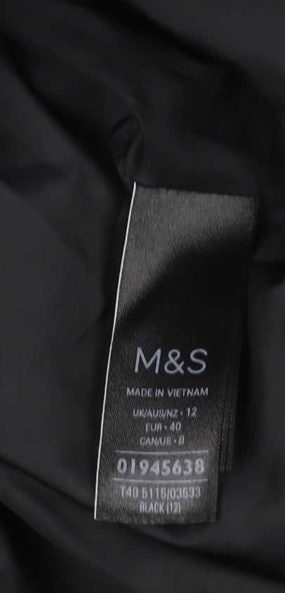 M&S Black Long Puffer Coat, Size 12, Hooded Winter Warmth