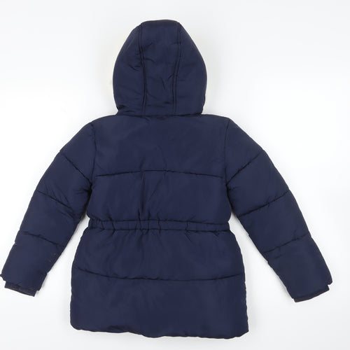Marks and Spencer Blue Puffer Jacket with Fur Trim 7-8Y