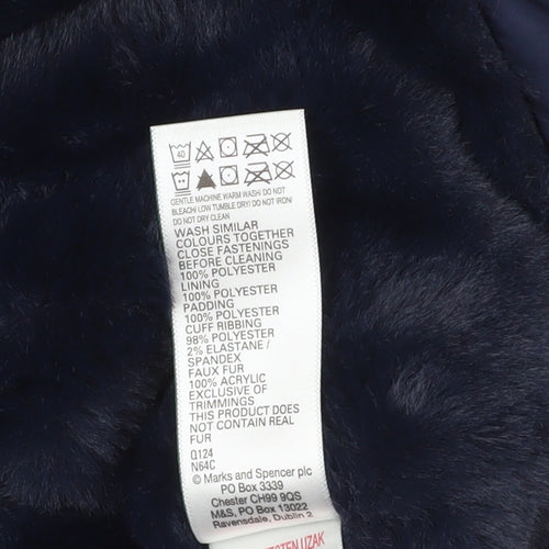 Marks and Spencer Blue Puffer Jacket with Fur Trim 7-8Y