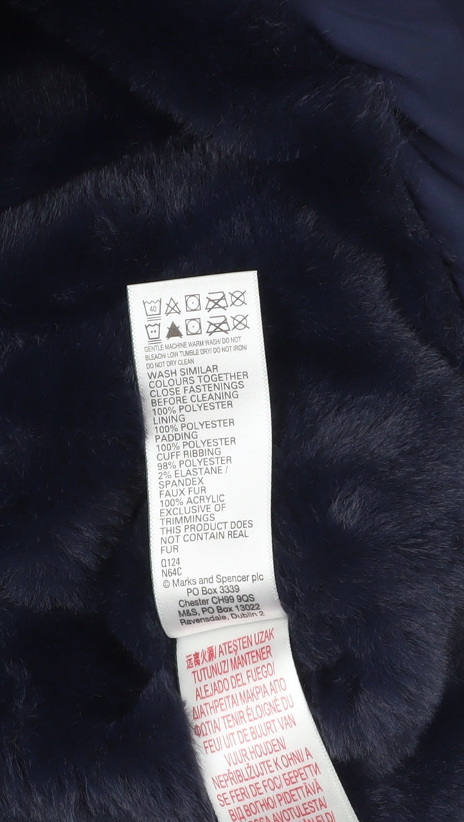 Marks and Spencer Blue Puffer Jacket with Fur Trim 7-8Y