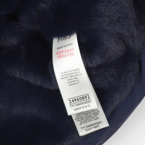 Marks and Spencer Blue Puffer Jacket with Fur Trim 7-8Y