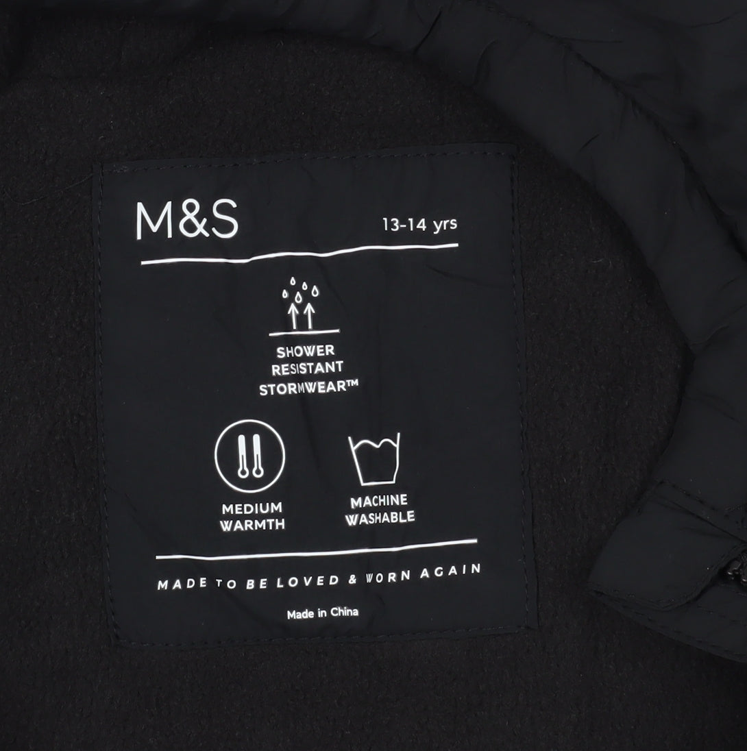 Marks and Spencer Boys Black Puffer Jacket 13-14 Years