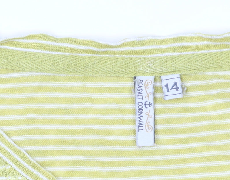Seasalt Cornwall Yellow Striped Linen T-Shirt Size 14