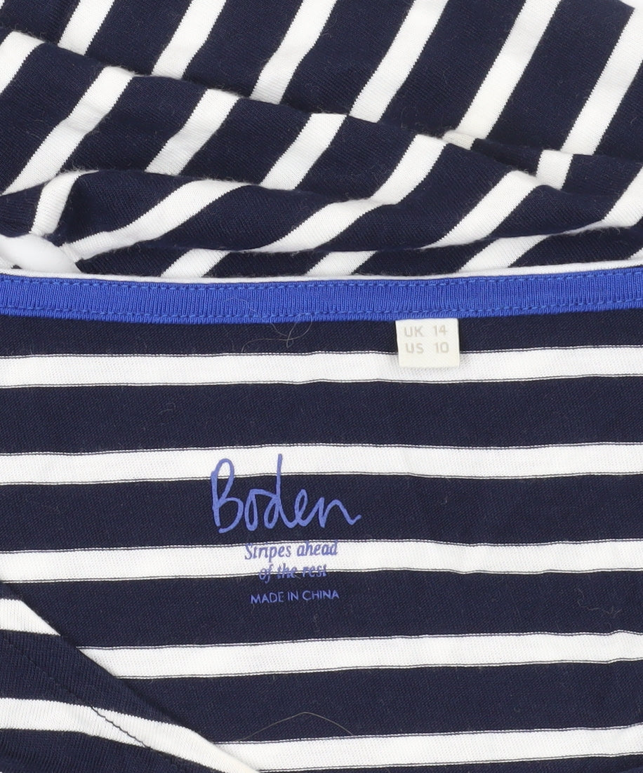 Boden Striped Blue White Long Sleeve T-Shirt UK 14