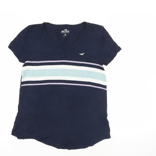Hollister Blue Stripe XS Women's V-Neck T-Shirt