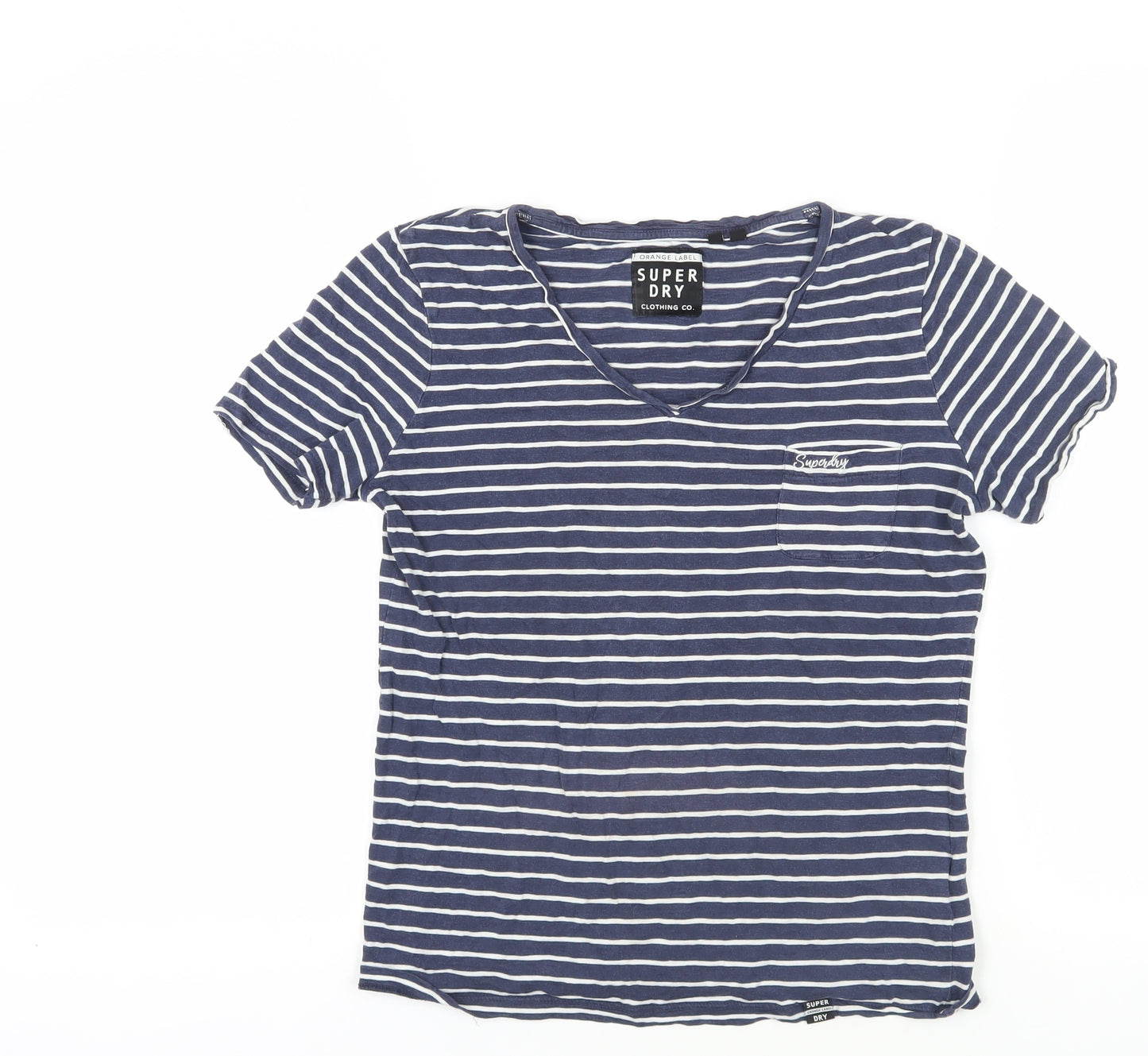 Superdry Blue Striped V-Neck T-Shirt Size 10