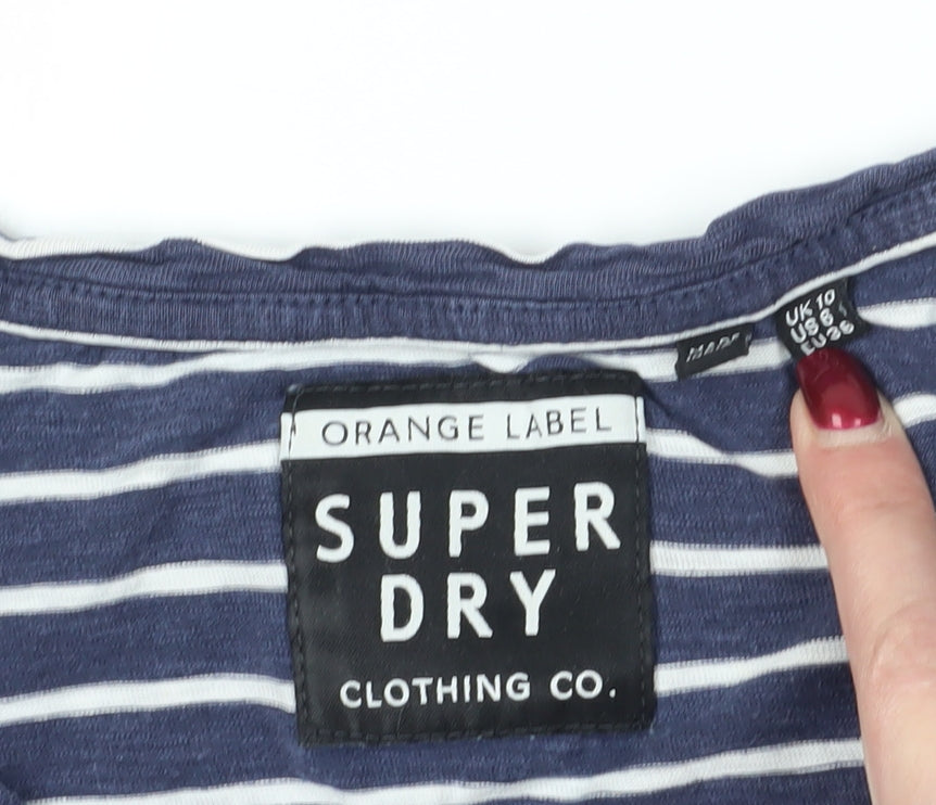 Superdry Blue Striped V-Neck T-Shirt Size 10