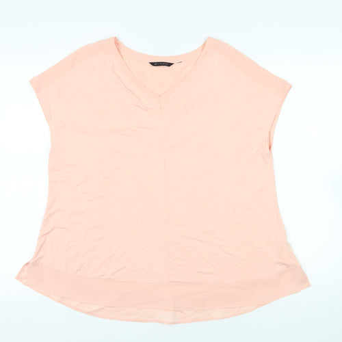H by Halston Pink V-Neck T-Shirt, Lightweight Stretch