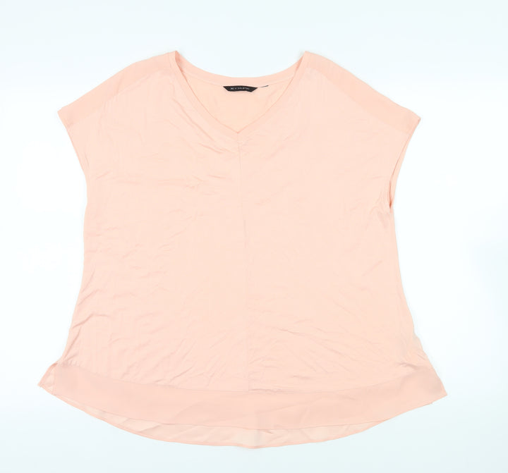 H by Halston Pink V-Neck T-Shirt, Lightweight Stretch