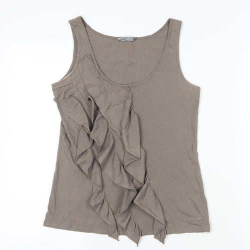 Soaked in Luxury Beige Tank, M, Ruffle Accent, Scoop Neck