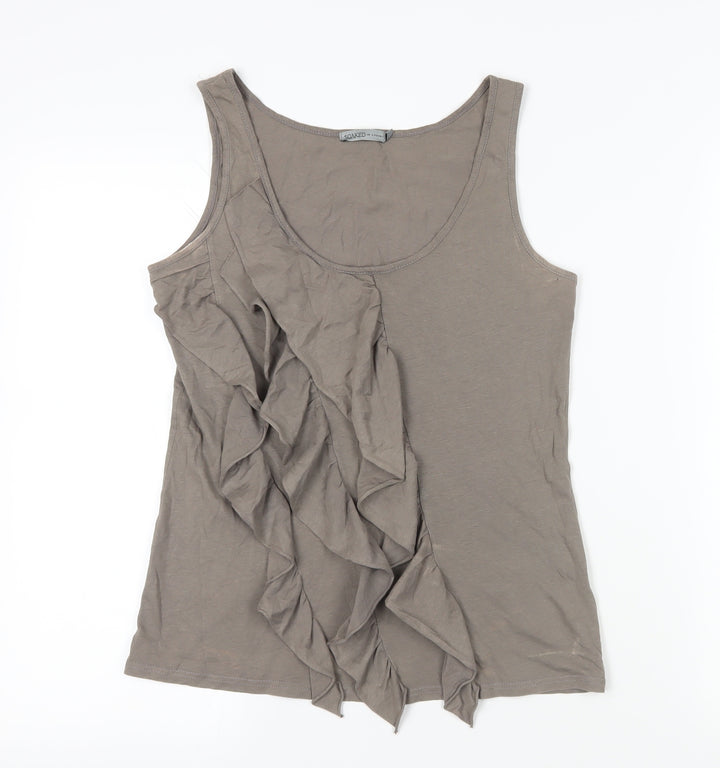 Soaked in Luxury Beige Tank, M, Ruffle Accent, Scoop Neck