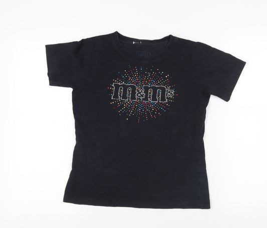 M&M's Black Beaded T-Shirt S Unisex Casual