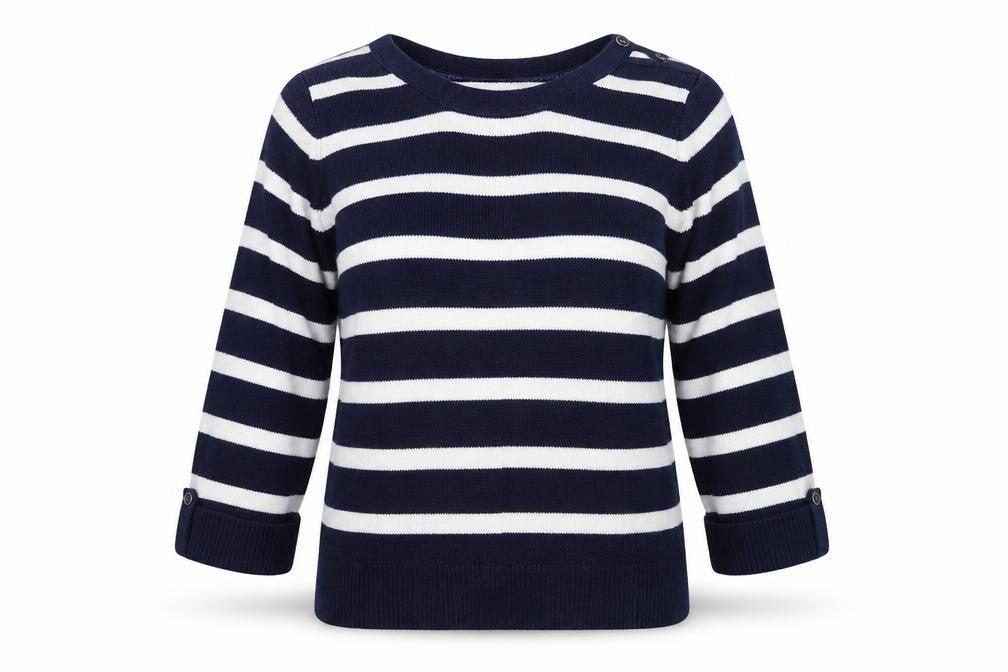 Isle Blue Striped Acrylic Pullover Jumper S