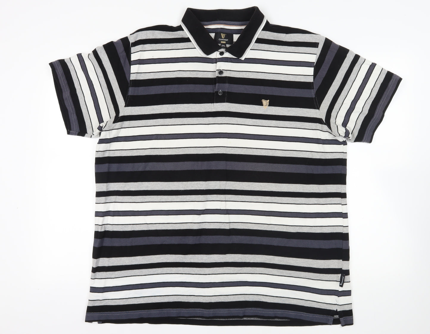 Guinness 2XL Black Striped Polo Shirt