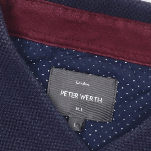 Peter Werth Grey Polo Shirt Size L Button Accents