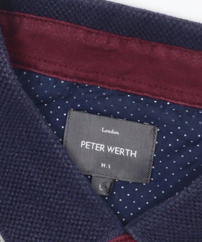 Peter Werth Grey Polo Shirt Size L Button Accents