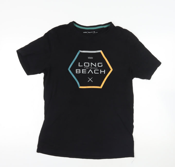 Anko Black Beach Graphic T-Shirt, M, Cotton, Summer Style