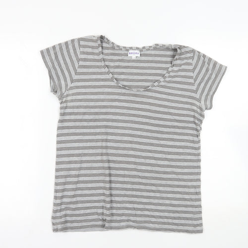 Brora Grey Striped T-Shirt, Size 18, Casual Comfort