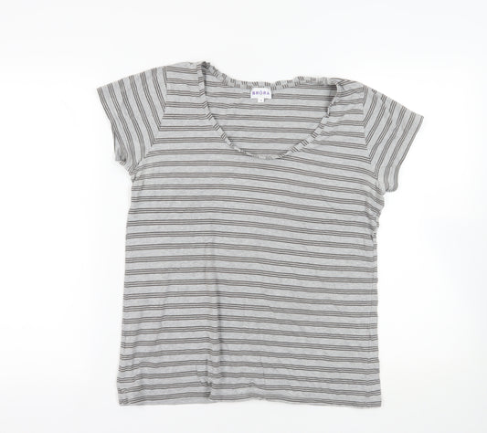 Brora Grey Striped T-Shirt, Size 18, Casual Comfort