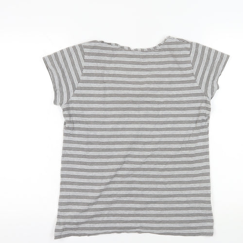 Brora Grey Striped T-Shirt, Size 18, Casual Comfort