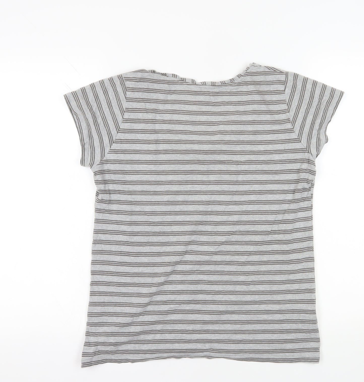 Brora Grey Striped T-Shirt, Size 18, Casual Comfort