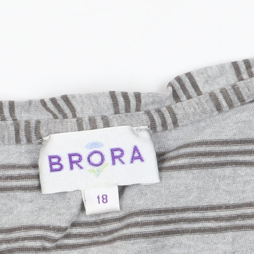 Brora Grey Striped T-Shirt, Size 18, Casual Comfort