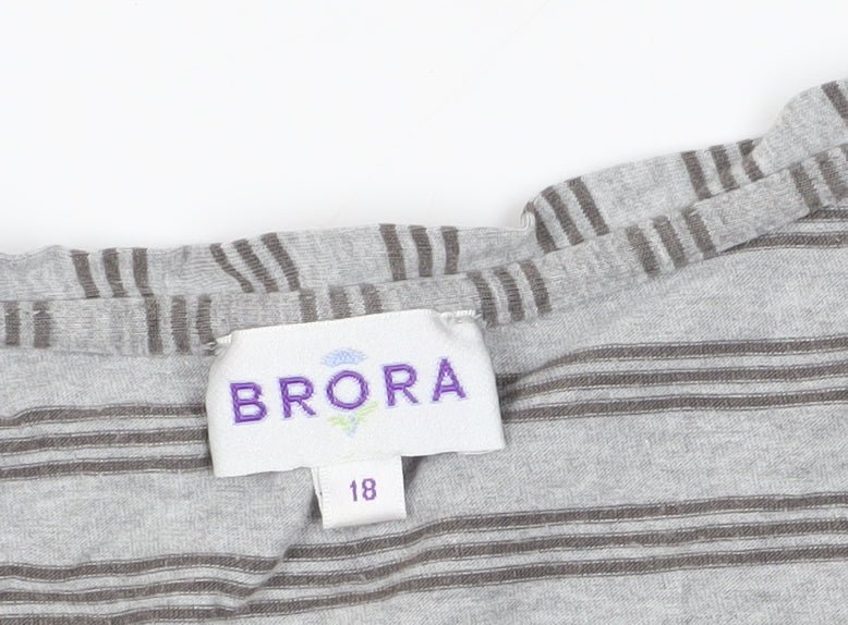 Brora Grey Striped T-Shirt, Size 18, Casual Comfort