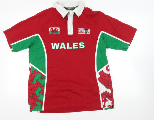 Wales Rugby Polo XL Red Graphic Sports Tee