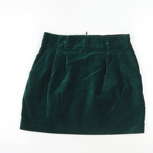 Jack Wills Green Pleated Velvet Skirt Size 10