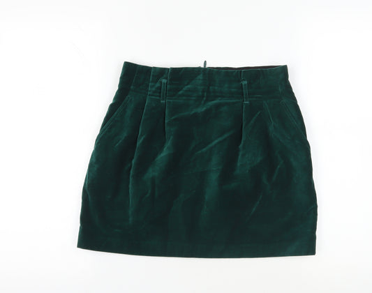 Jack Wills Green Pleated Velvet Skirt Size 10