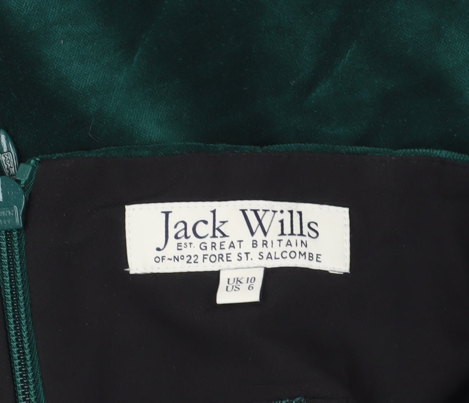 Jack Wills Green Pleated Velvet Skirt Size 10